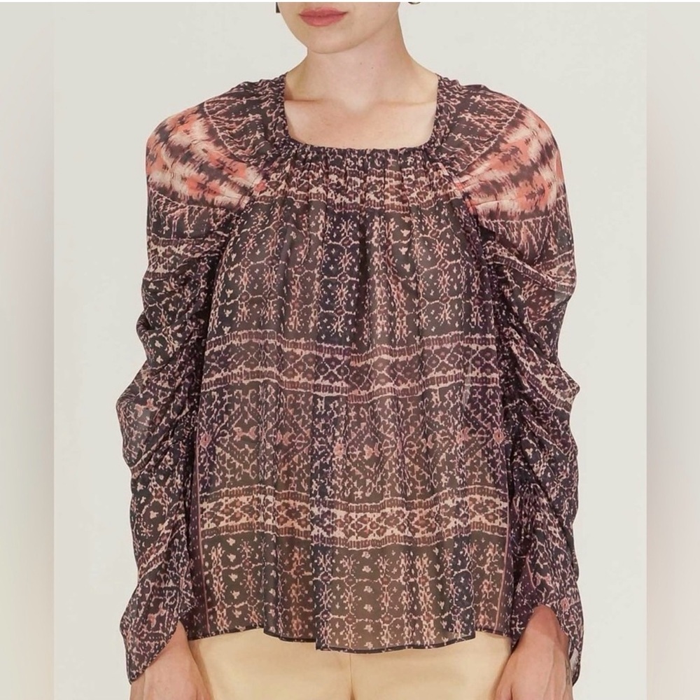 Ulla Johnson Women’s Belen blouse earth ikat digital printed silk georgette 6